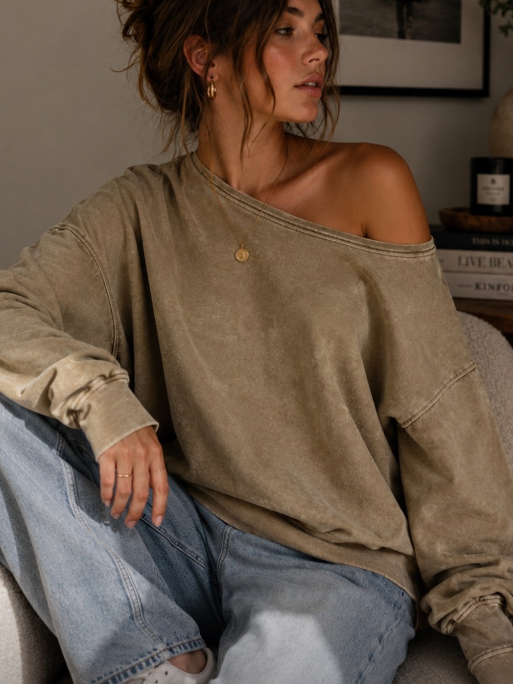 Rebellious One Washed Olive Crewneck Sweatshirt [Size Large]
